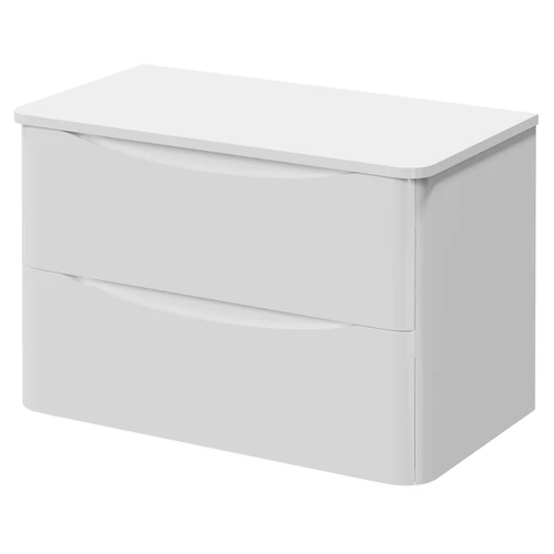 Vela Gloss White 800mm Wall Mounted 2 Drawer Vanity Unit for Countertop Basins Right Hand View