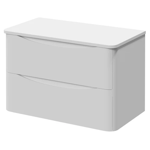 Vela Satin White 800mm Wall Mounted 2 Drawer Vanity Unit for Countertop Basins Right Hand View