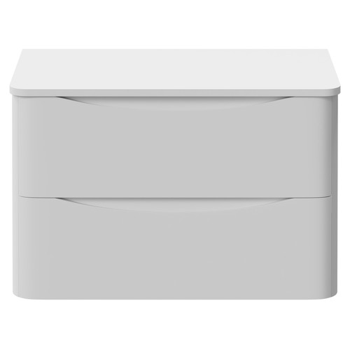 Vela Satin White 800mm Wall Mounted 2 Drawer Vanity Unit for Countertop Basins Front View
