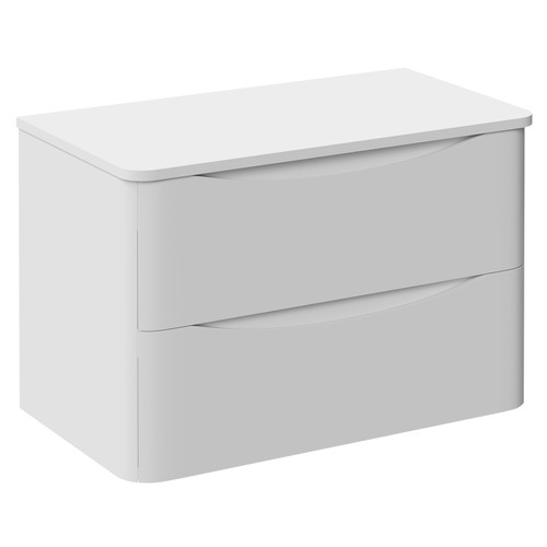 Vela Satin White 800mm Wall Mounted 2 Drawer Vanity Unit for Countertop Basins Left Hand View