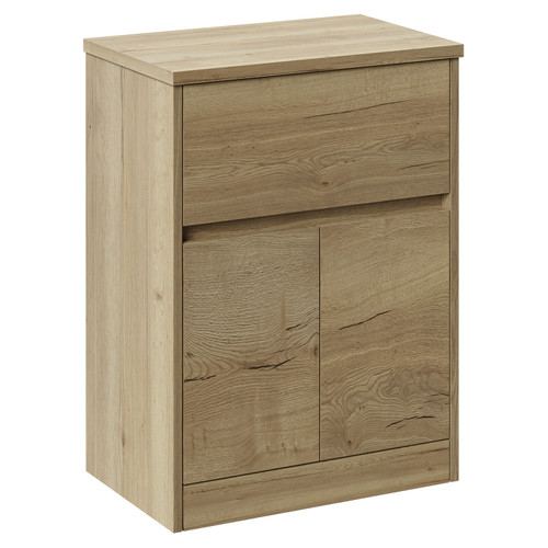 Montego Autumn Oak 600mm Floor Standing 1 Drawer 2 Door Vanity Unit for Countertop Basins Left Hand View