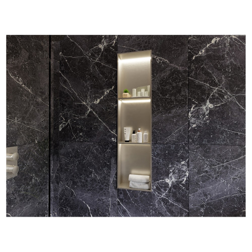 RAK Ingot 300mm x 1200mm Recessed Niche with with 2 Shelves & LED Brushed Nickel - RAKINGRN12030N