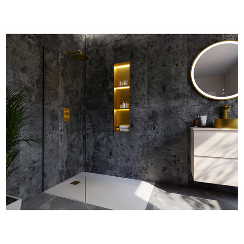 RAK Ingot 300mm x 1200mm Recessed Niche with 2 Shelves & LED Brushed Brass - RAKINGRN12030BB