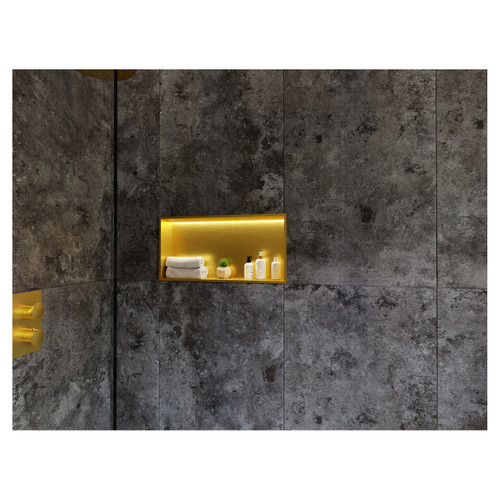 RAK Ingot 300mm x 600mm Recessed Niche with Shelf & LED Brushed Brass - RAKINGRN6030BB