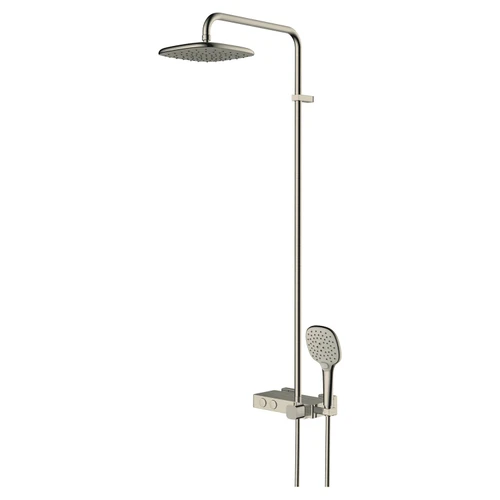 RAK Petit Brushed Nickel Square Thermostatic Rigid Riser and Handset Shower System - RAKPES6001N