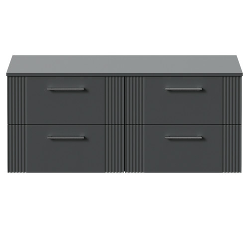 Avant Satin Grey 1200mm Wall Mounted 4 Drawer Vanity Unit for Countertop Basins Front View