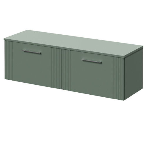 Avant Satin Green 1200mm Wall Mounted 2 Drawer Vanity Unit for Countertop Basins Right Hand View