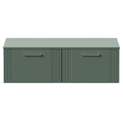Avant Satin Green 1200mm Wall Mounted 2 Drawer Vanity Unit for Countertop Basins Front View