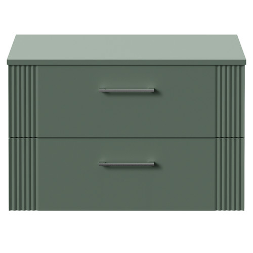 Avant Satin Green 800mm Wall Mounted 2 Drawer Vanity Unit for Countertop Basins Front View
