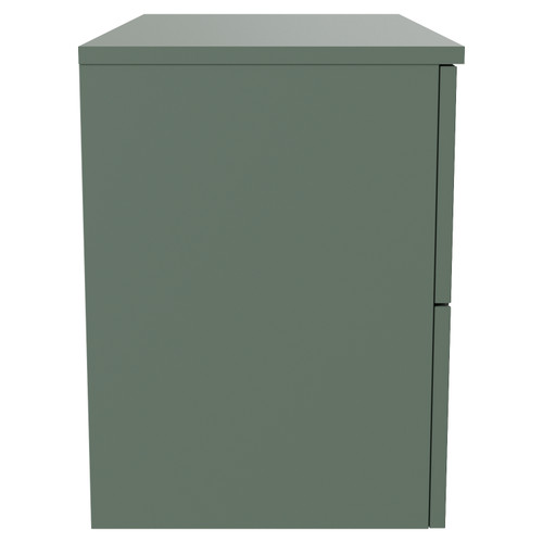 Avant Satin Green 800mm Wall Mounted 2 Drawer Vanity Unit for Countertop Basins Side View