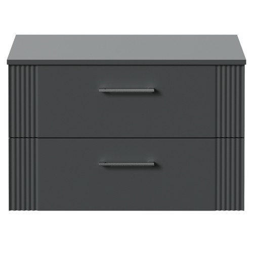 Avant Satin Grey 800mm Wall Mounted 2 Drawer Vanity Unit for Countertop Basins Front View