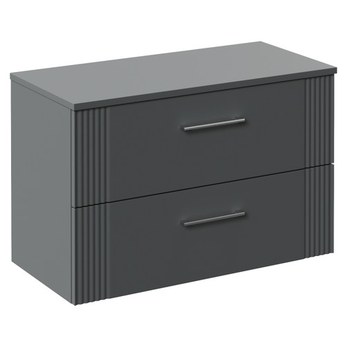 Avant Satin Grey 800mm Wall Mounted 2 Drawer Vanity Unit for Countertop Basins Left Hand View