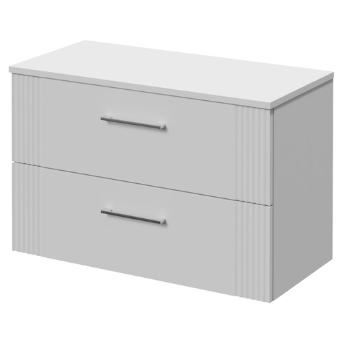Avant Satin White 800mm Wall Mounted 2 Drawer Vanity Unit for Countertop Basins Right Hand View