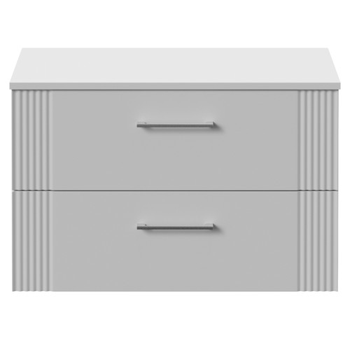 Avant Satin White 800mm Wall Mounted 2 Drawer Vanity Unit for Countertop Basins Front View