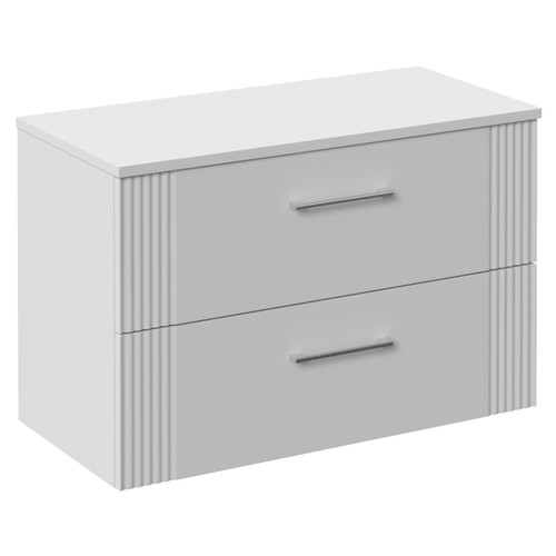 Avant Satin White 800mm Wall Mounted 2 Drawer Vanity Unit for Countertop Basins Left Hand View