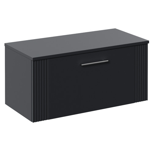 Avant Satin Anthracite 800mm Wall Mounted Single Drawer Vanity Unit for Countertop Basins Left Hand View
