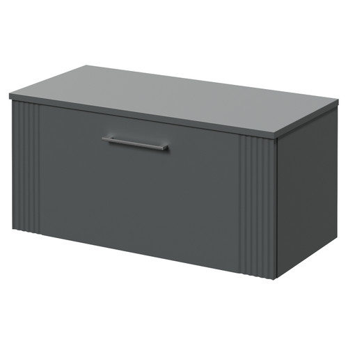 Avant Satin Grey 800mm Wall Mounted Single Drawer Vanity Unit for Countertop Basins Right Hand View