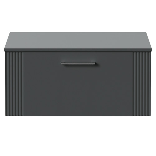 Avant Satin Grey 800mm Wall Mounted Single Drawer Vanity Unit for Countertop Basins Front View