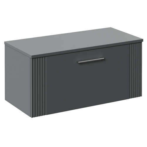 Avant Satin Grey 800mm Wall Mounted Single Drawer Vanity Unit for Countertop Basins Left Hand View
