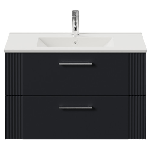Avant Satin Anthracite 800mm Wall Mounted 2 Drawer Vanity Unit with Angel Basin Front View