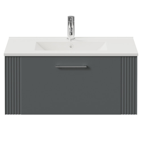 Avant Satin Grey 800mm Wall Mounted Single Drawer Vanity Unit with Angel Basin Front View