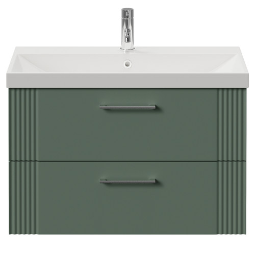 Avant Satin Green 800mm Wall Mounted 2 Drawer Vanity Unit with Rimini Basin Front View