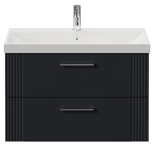 Avant Satin Anthracite 800mm Wall Mounted 2 Drawer Vanity Unit with Rimini Basin Front View