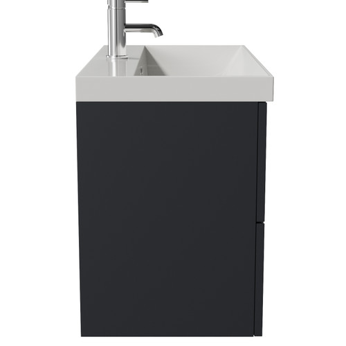 Avant Satin Anthracite 800mm Wall Mounted 2 Drawer Vanity Unit with Rimini Basin Side View
