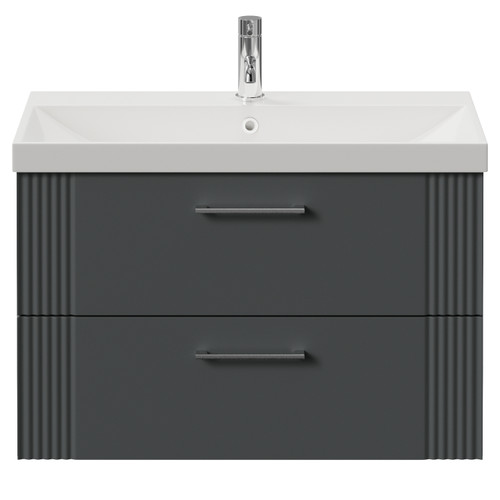Avant Satin Grey 800mm Wall Mounted 2 Drawer Vanity Unit with Rimini Basin Front View