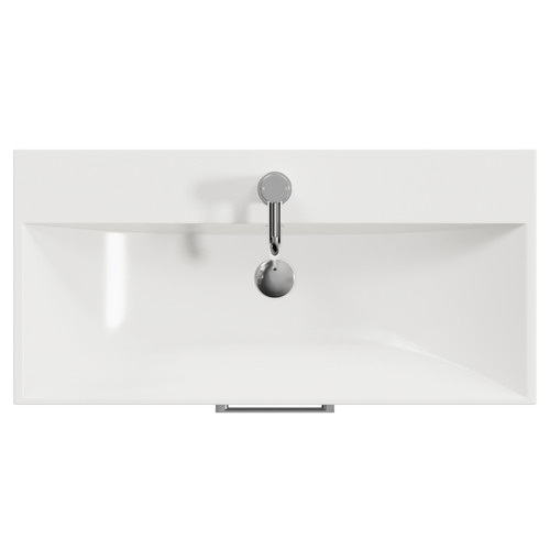 Avant Satin White 800mm Wall Mounted 2 Drawer Vanity Unit with Rimini Basin Top View
