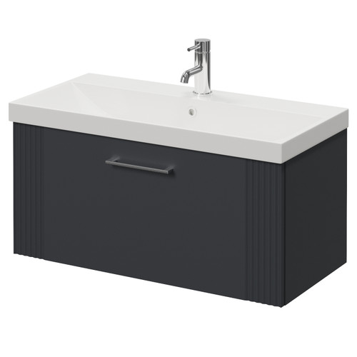 Avant Satin Anthracite 800mm Wall Mounted Single Drawer Vanity Unit with Rimini Basin Right Hand View