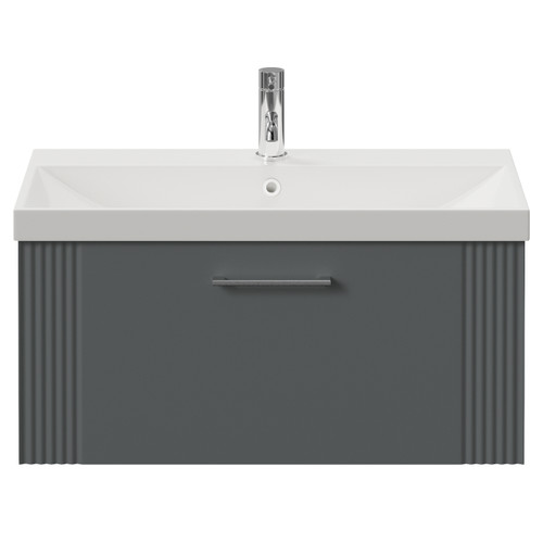 Avant Satin Grey 800mm Wall Mounted Single Drawer Vanity Unit with Rimini Basin Front View