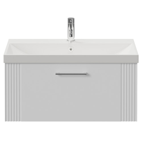 Avant Satin White 800mm Wall Mounted Single Drawer Vanity Unit with Rimini Basin Front View