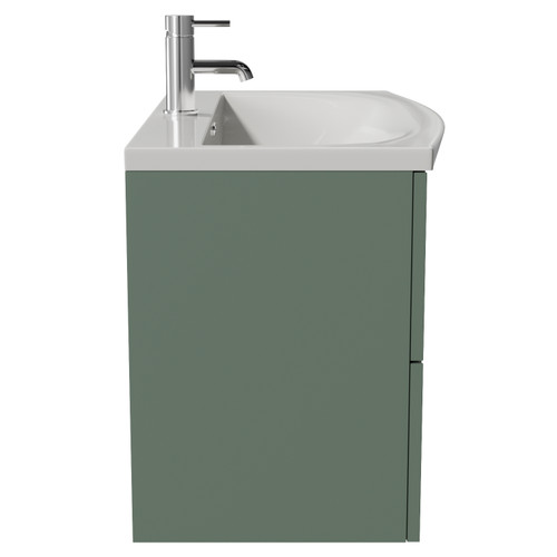 Avant Satin Green 800mm Wall Mounted 2 Drawer Vanity Unit with Arc Basin Side View