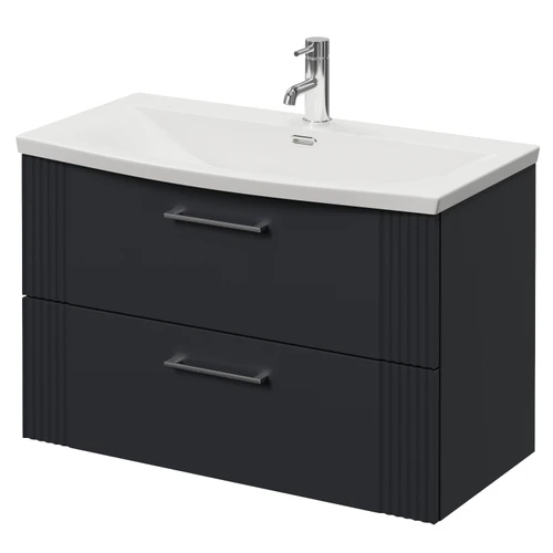 Avant Satin Anthracite 800mm Wall Mounted 2 Drawer Vanity Unit with Arc Basin Right Hand View