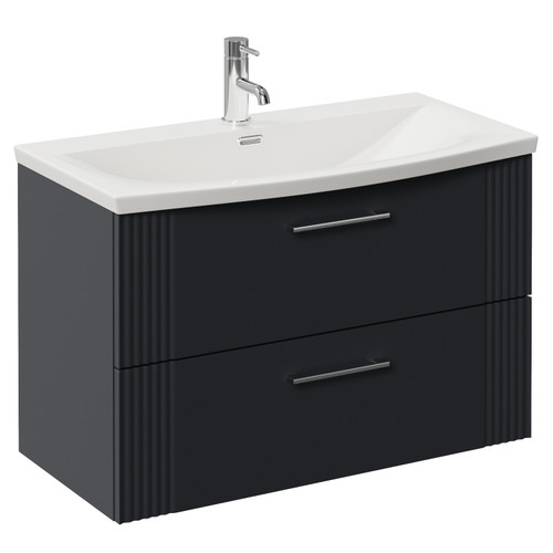 Avant Satin Anthracite 800mm Wall Mounted 2 Drawer Vanity Unit with Arc Basin Left Hand View