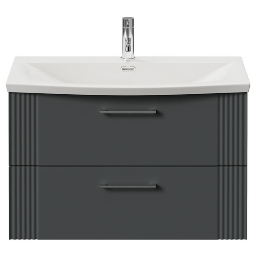 Avant Satin Grey 800mm Wall Mounted 2 Drawer Vanity Unit with Arc Basin Front View
