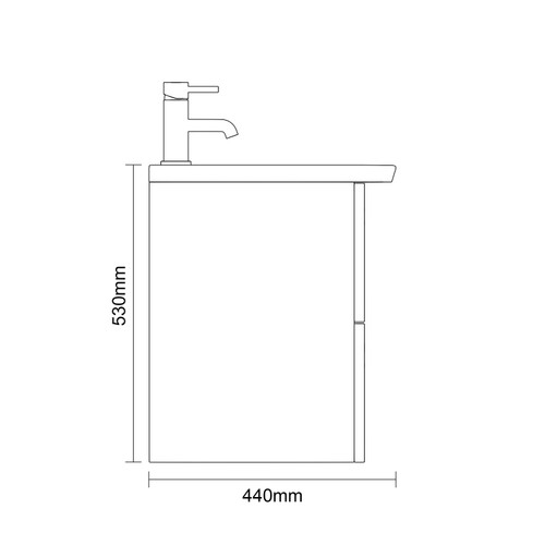 Avant Satin Grey 800mm Wall Mounted 2 Drawer Vanity Unit with Arc Basin Side On Dimensions