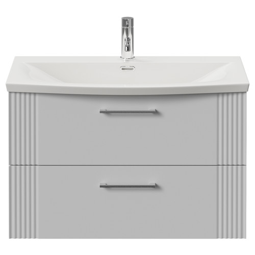 Avant Satin White 800mm Wall Mounted 2 Drawer Vanity Unit with Arc Basin Front View