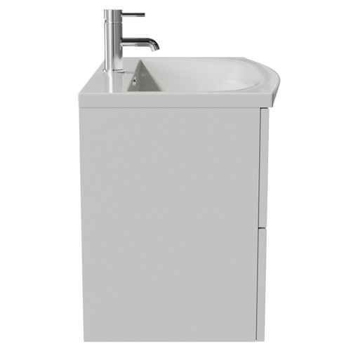 Avant Satin White 800mm Wall Mounted 2 Drawer Vanity Unit with Arc Basin Side View