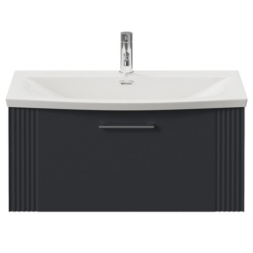 Avant Satin Anthracite 800mm Wall Mounted Single Drawer Vanity Unit with Arc Basin Front View