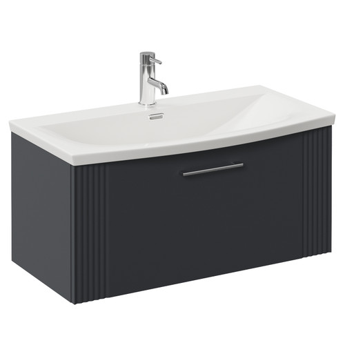 Avant Satin Anthracite 800mm Wall Mounted Single Drawer Vanity Unit with Arc Basin Left Hand View