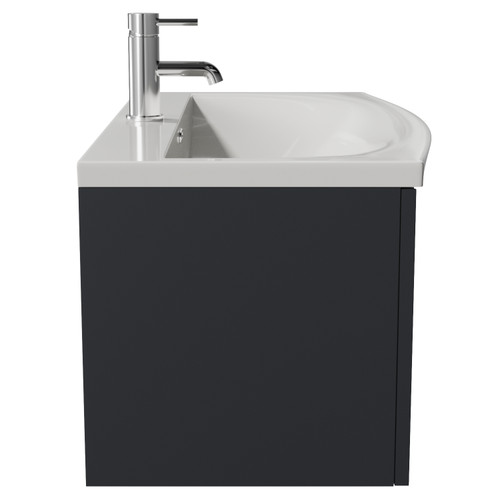 Avant Satin Anthracite 800mm Wall Mounted Single Drawer Vanity Unit with Arc Basin Side View