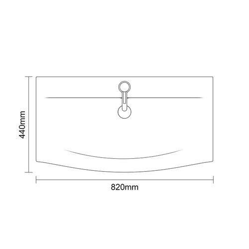 Avant Satin Anthracite 800mm Wall Mounted Single Drawer Vanity Unit with Arc Basin Top Down Dimensions