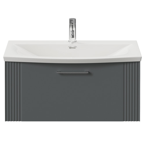 Avant Satin Grey 800mm Wall Mounted Single Drawer Vanity Unit with Arc Basin Front View