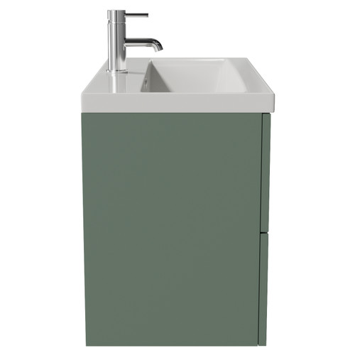 Avant Satin Green 800mm Wall Mounted 2 Drawer Vanity Unit with Glide Basin Side View
