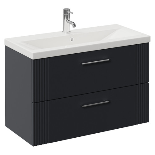 Avant Satin Anthracite 800mm Wall Mounted 2 Drawer Vanity Unit with Glide Basin Left Hand View