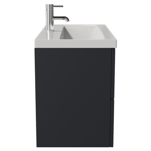 Avant Satin Anthracite 800mm Wall Mounted 2 Drawer Vanity Unit with Glide Basin Side View