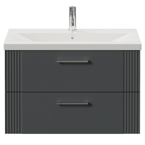 Avant Satin Grey 800mm Wall Mounted 2 Drawer Vanity Unit with Glide Basin Front View