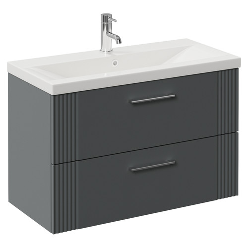 Avant Satin Grey 800mm Wall Mounted 2 Drawer Vanity Unit with Glide Basin Left Hand View